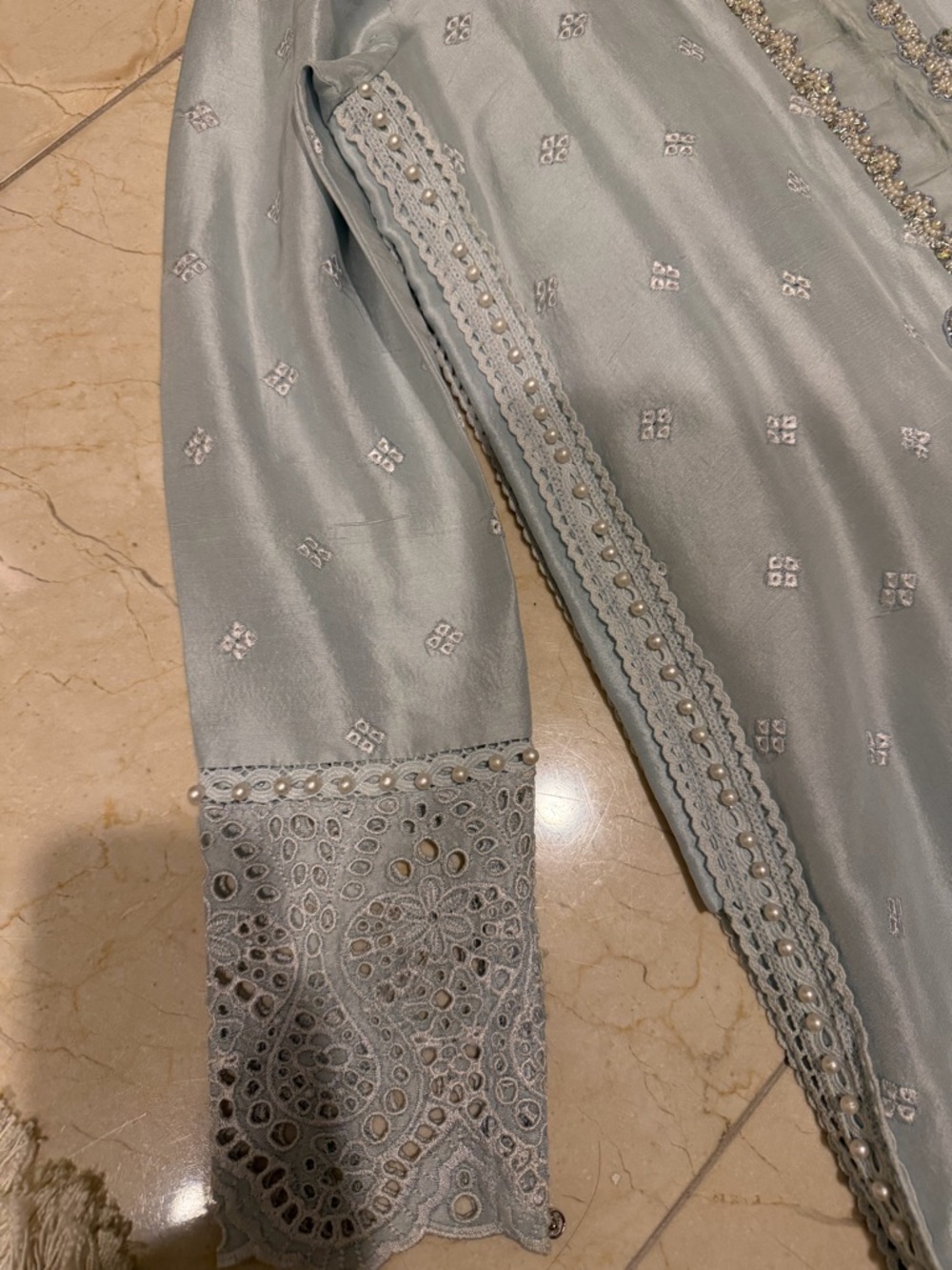 Farah Talib Aziz Daphne Shirt, Trouser and Dupatta in Ice Blue Size Medium - Picture 4 of 9